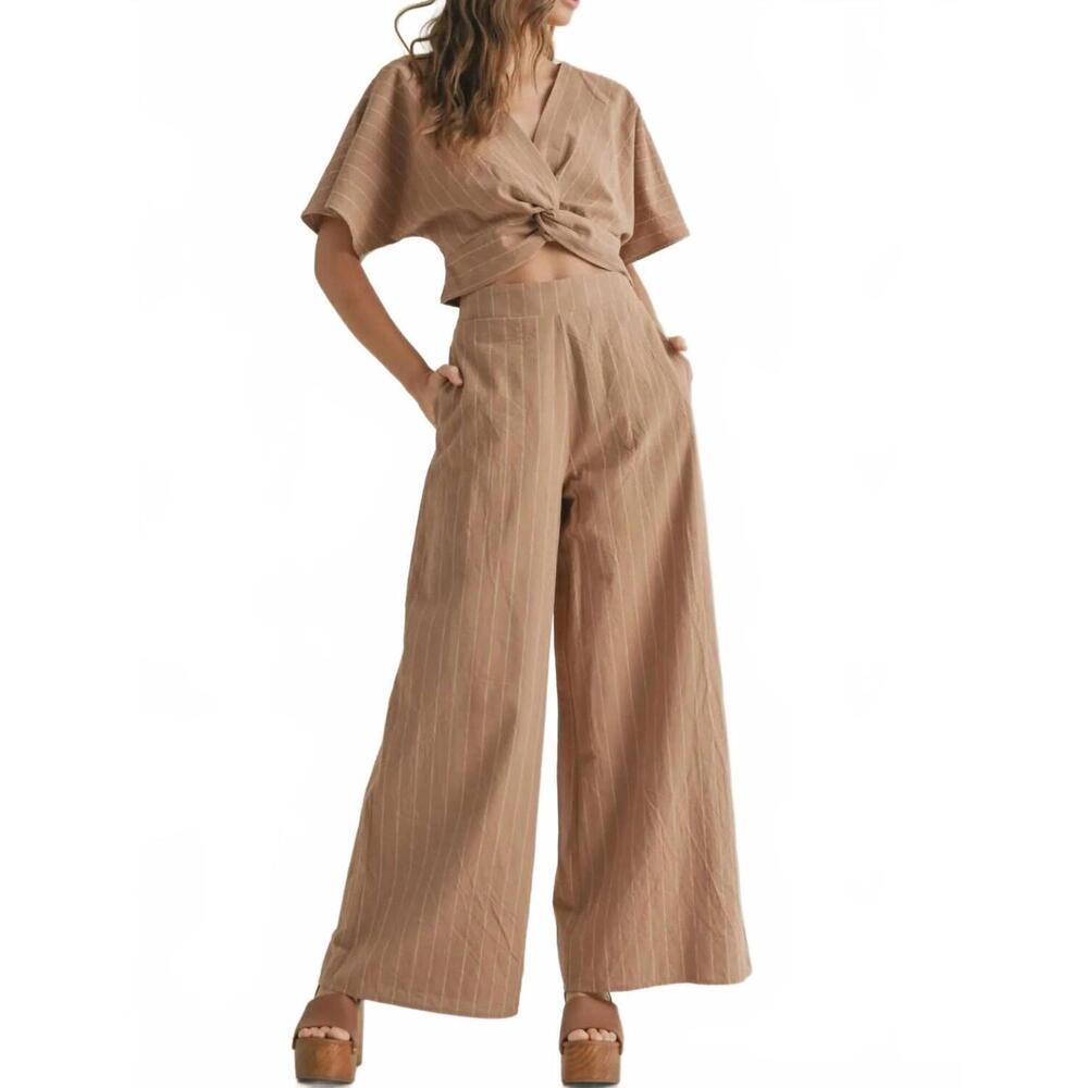 NEW MIOU MUSE stripe pattern pants with elastic waist in straw/white